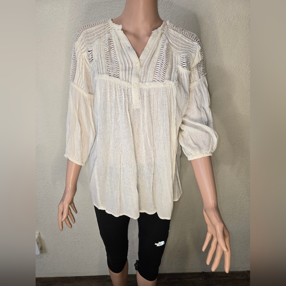 Denim & Supply Ralph Lauren Cream Crochet Trim Peasant Top  $125 Size Small - Picture 2 of 9